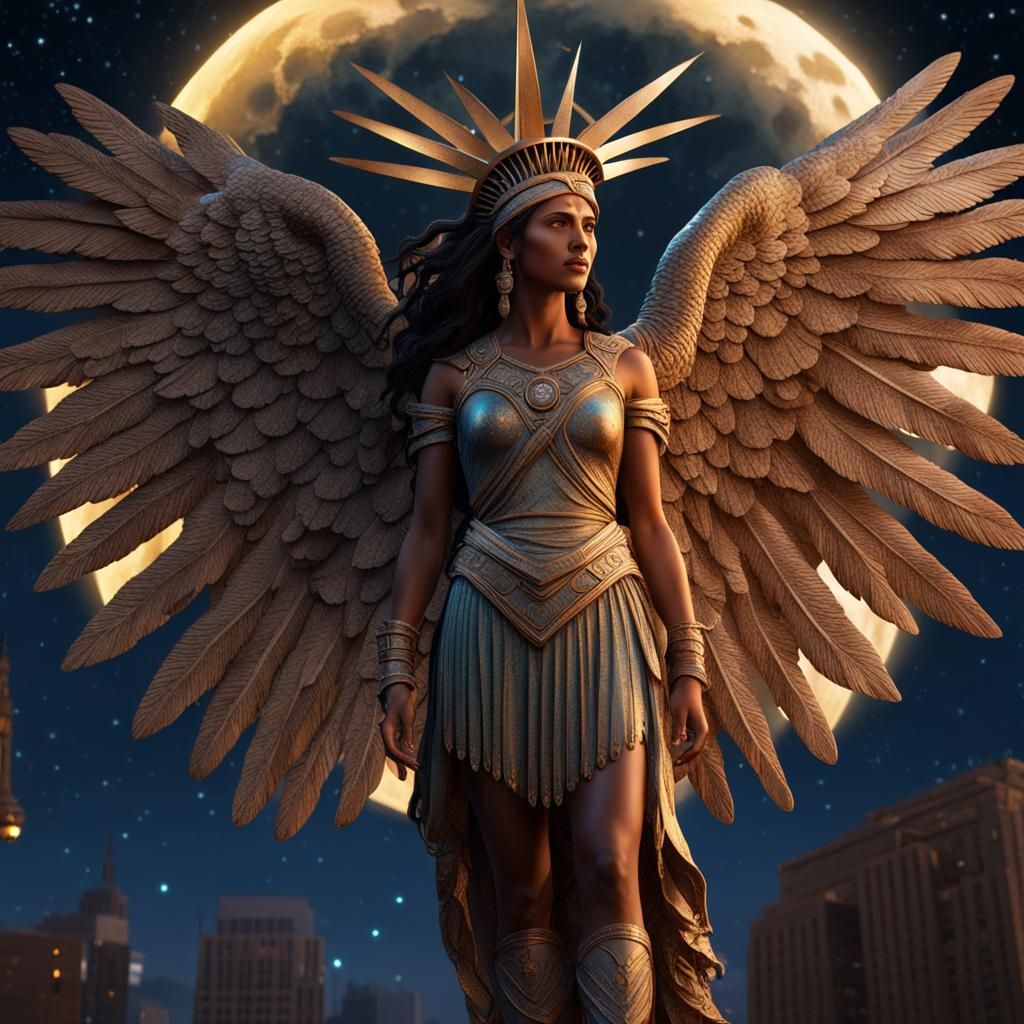 Amerindian Statue of Liberty with Wings in Hyperrealism