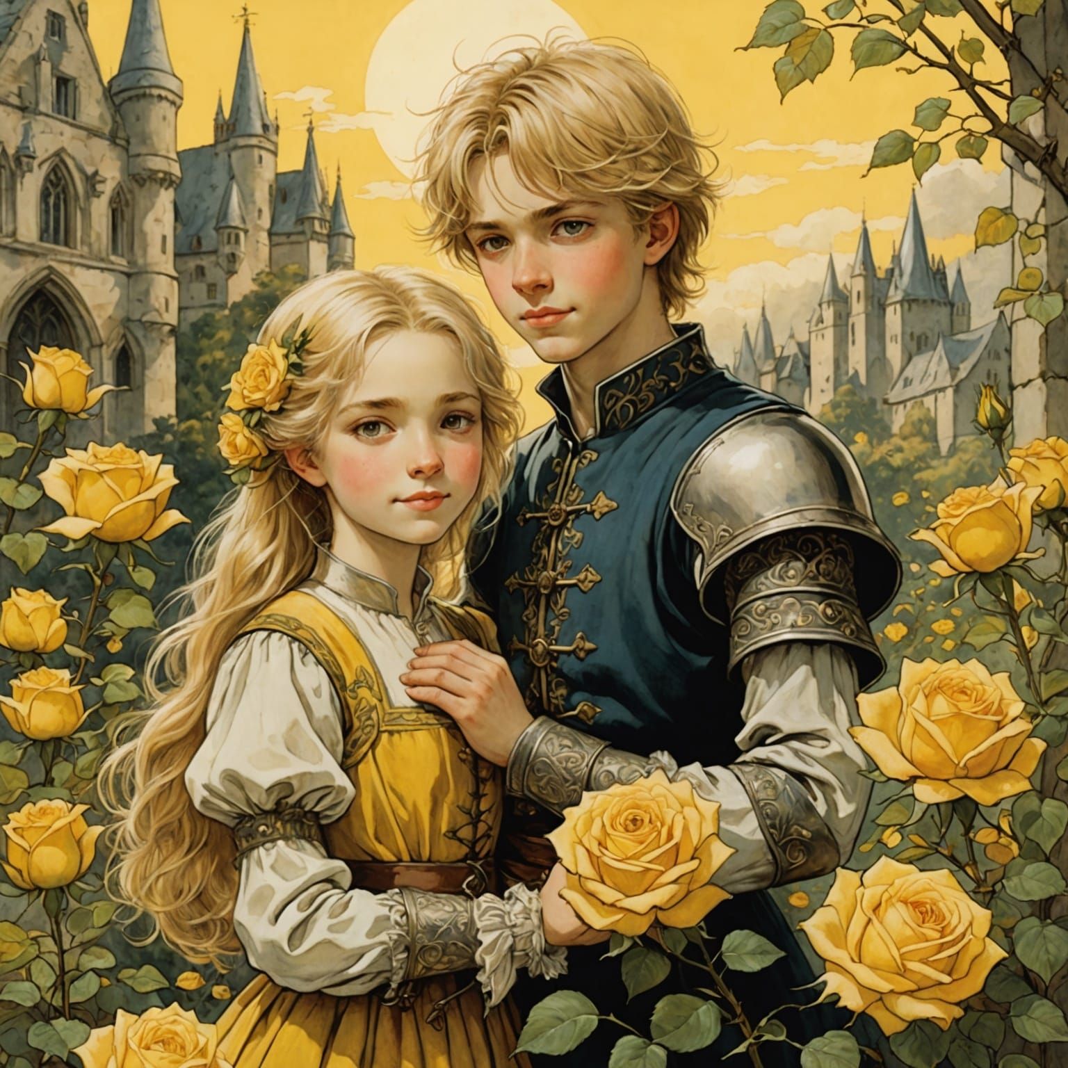 Cheerful Siblings with Roses in Anime Style