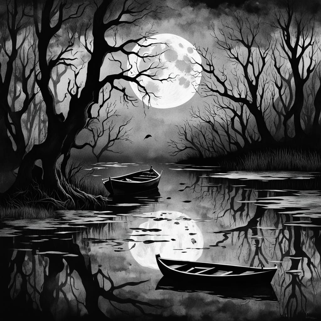 Serene Lake at Night, Reflected in Dark Ripples