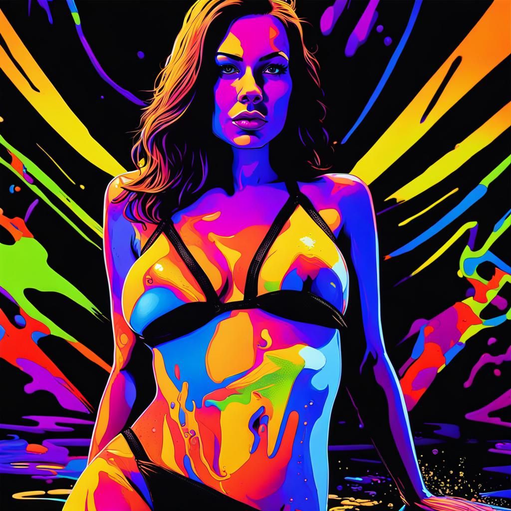 Striking UV Art: Bikini Woman in Spy Film Style