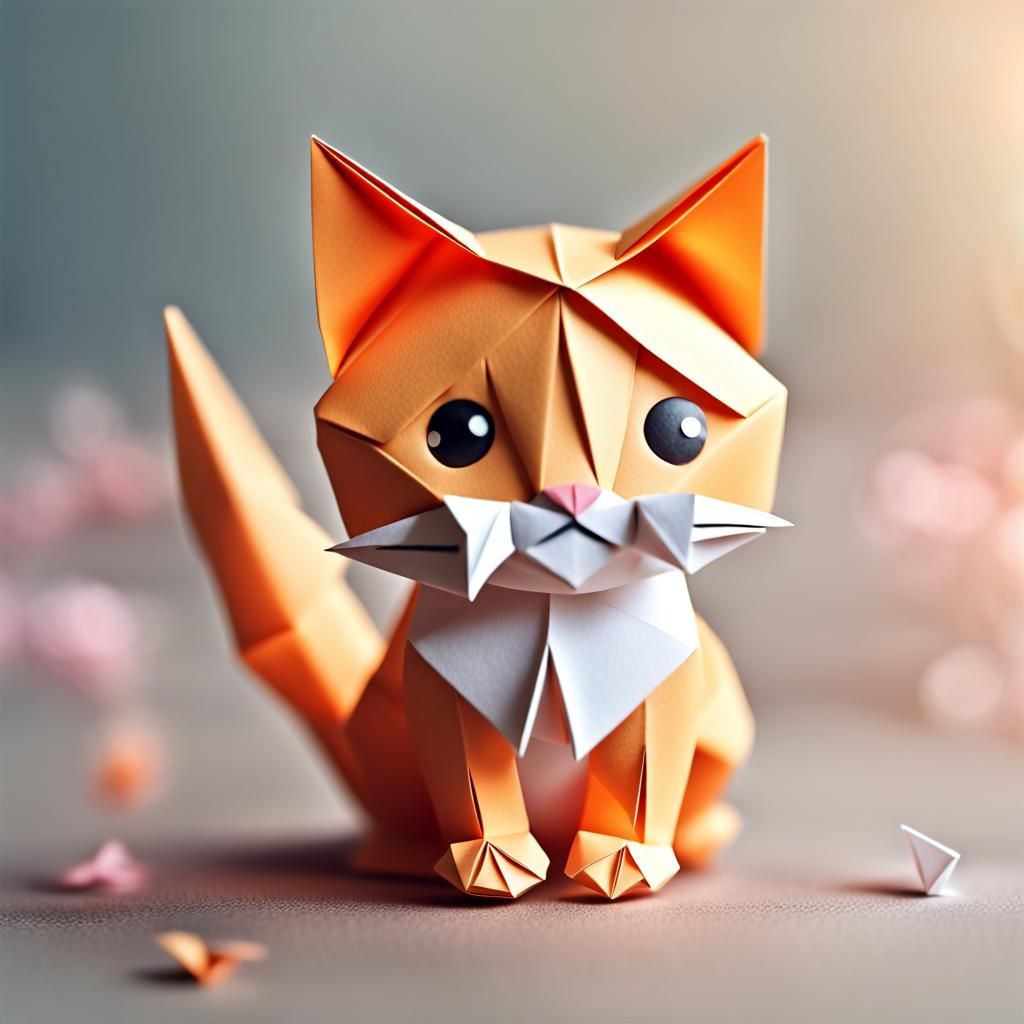 Cute Origami Kitten Papercraft Sculpture