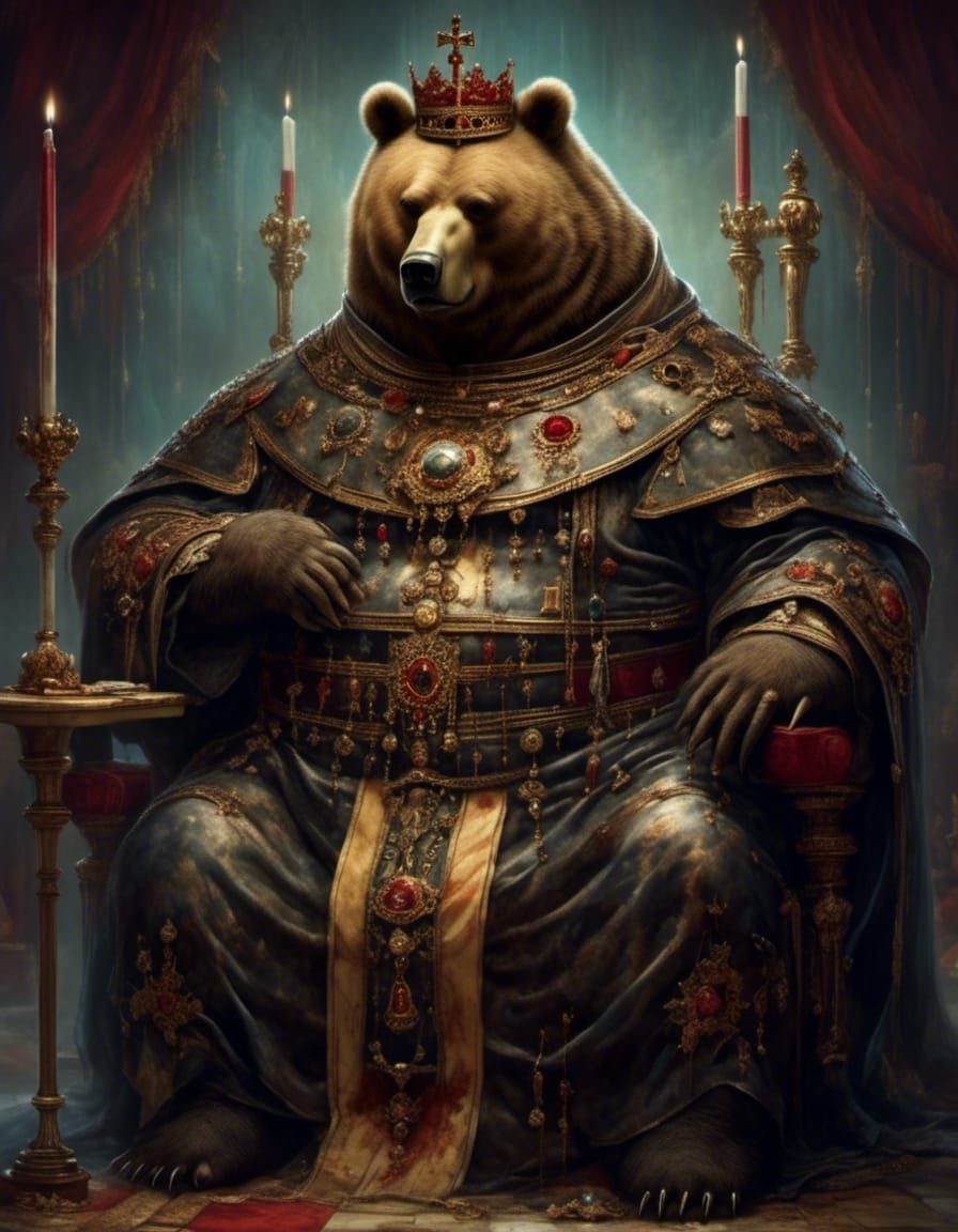 Obese Bear Dark Pope Portrait in Retro Style