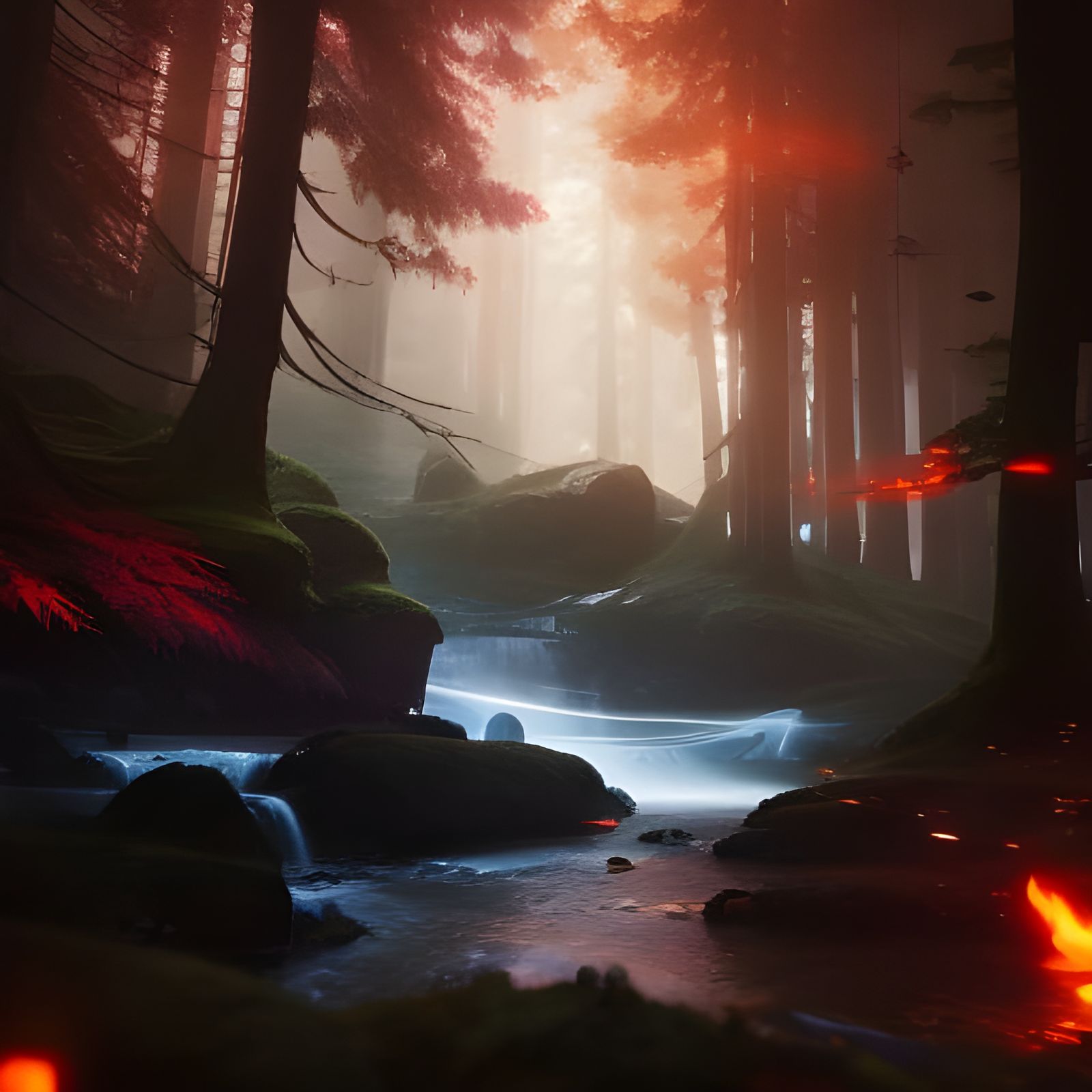 Mystical Forest Sorceress Casting Spells with Digital Effect...