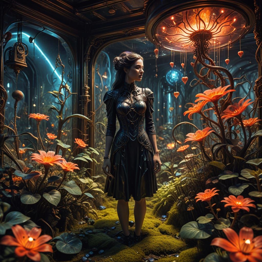 Clockwork Heart in Glass Case: Surreal Oil Painting