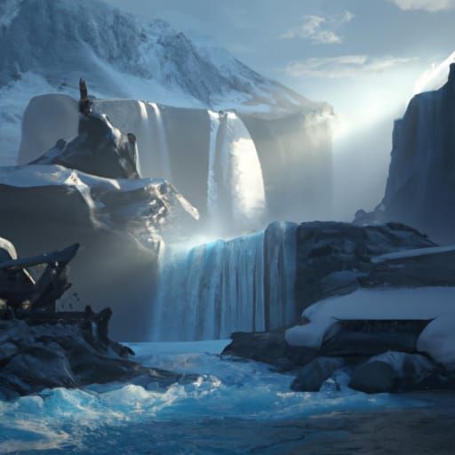 Arctic Waterfall: Dark Fantasy Concept Art