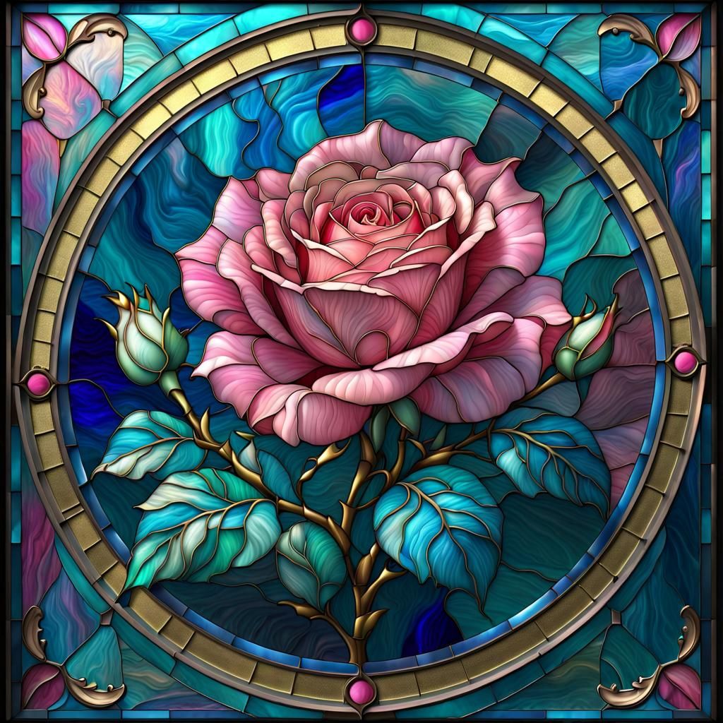 Renaissance Stained Glass Rose Window in 8K