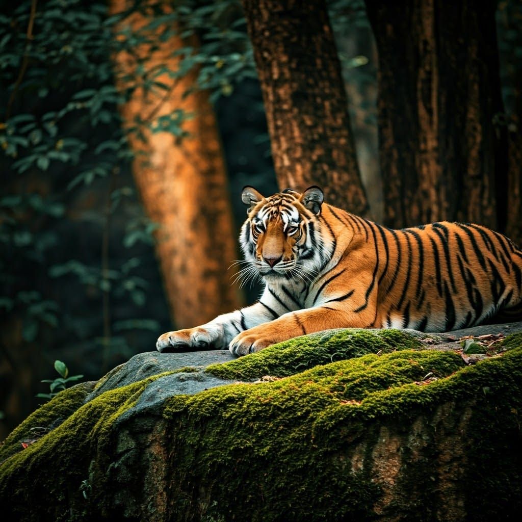 Tiger in Mysterious Forest Landscape