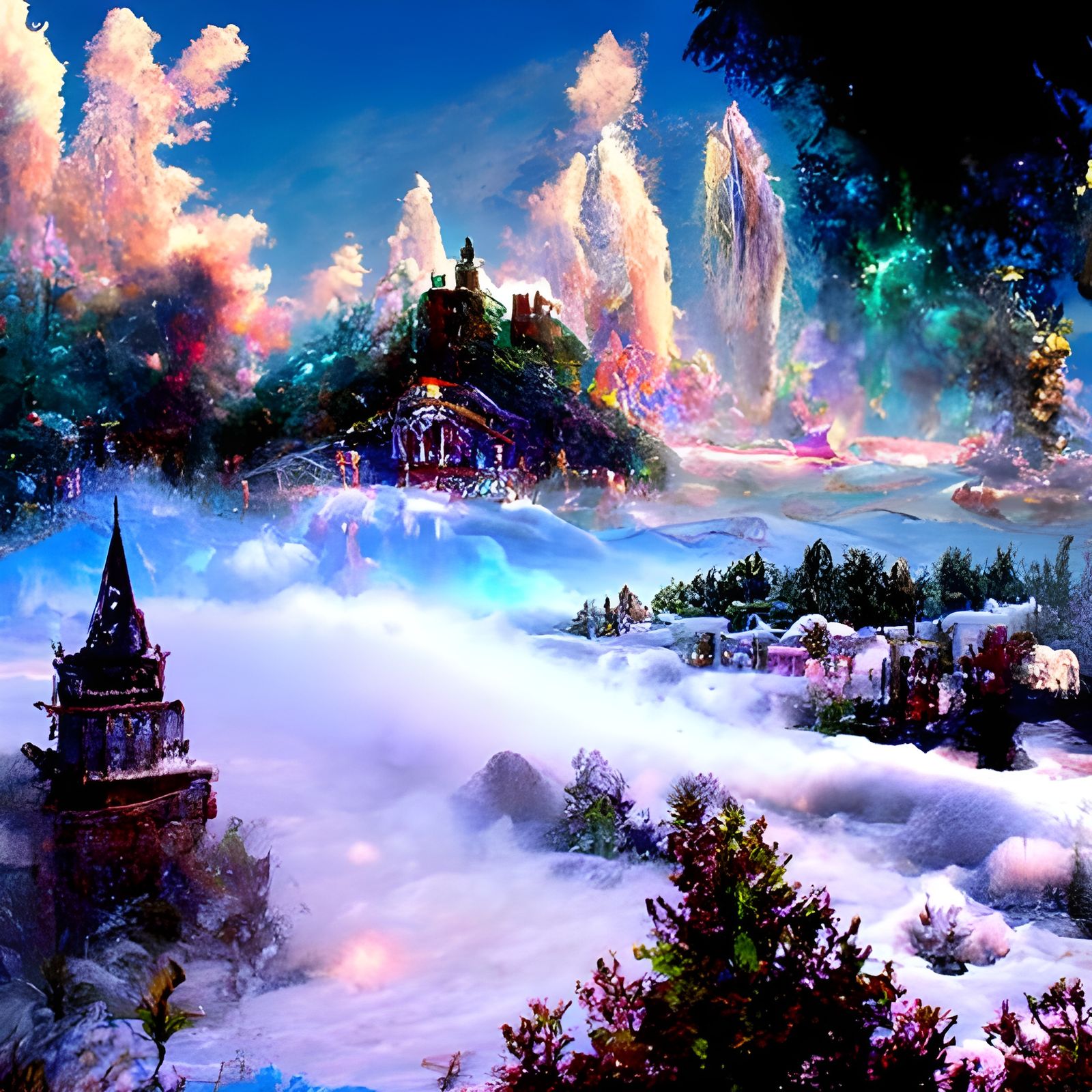 Enchanted Castle on Snow Mountain: Detailed Matte Painting