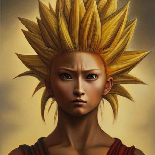 Female Super Saiyan in Renaissance Oil Painting Style