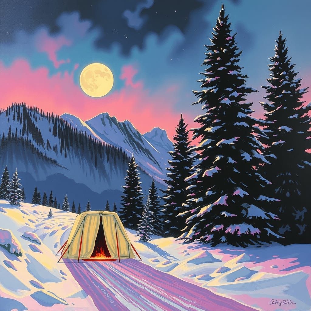 Synthwave Oil Painting of January Landscape