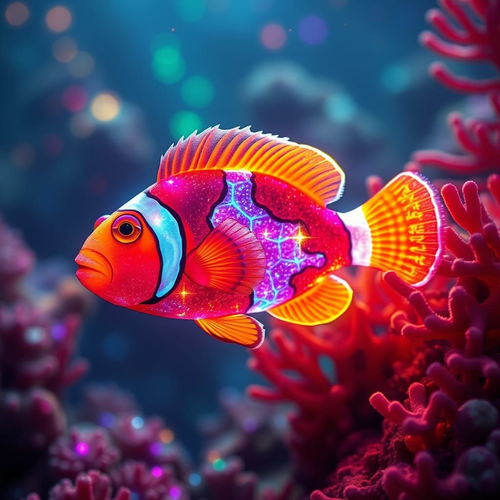 Prismatic Clownfish in Glowing Coral Reef