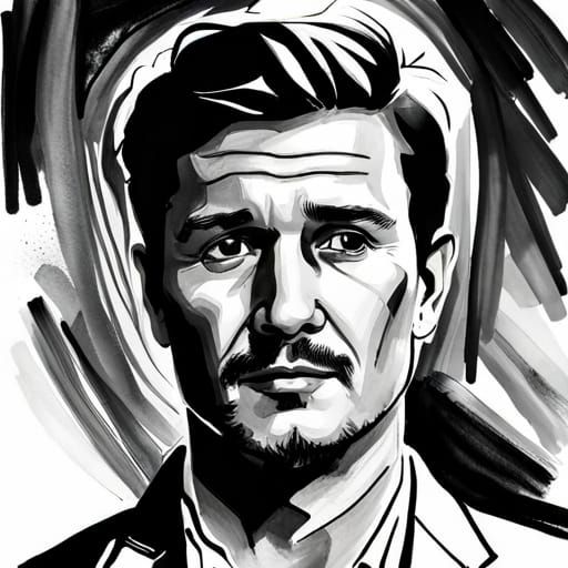 Realistic Inkwash Portrait of Pedro Pascal