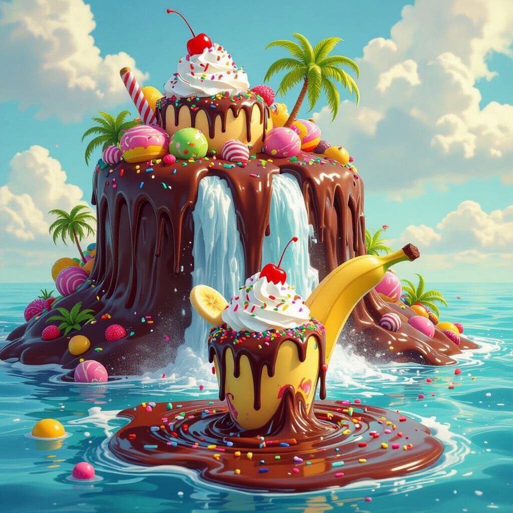 Sweet Island with Chocolate Waterfall and Banana Split