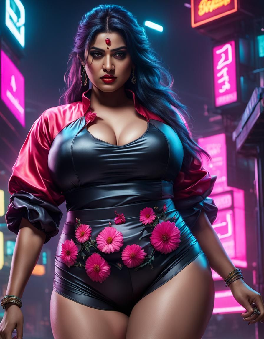 Curvy Indian Woman in Cyberpunk 2099 Style