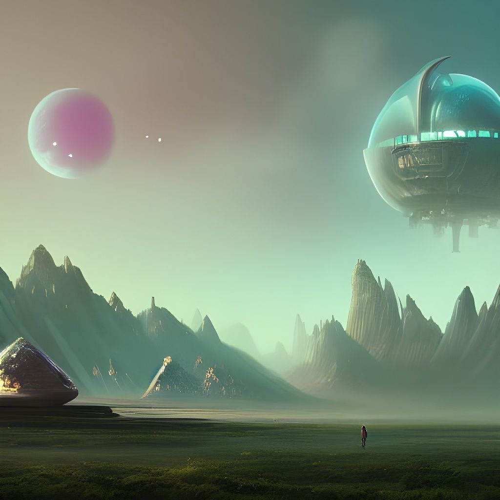 Futuristic Alien Building in Floral Valley Landscape