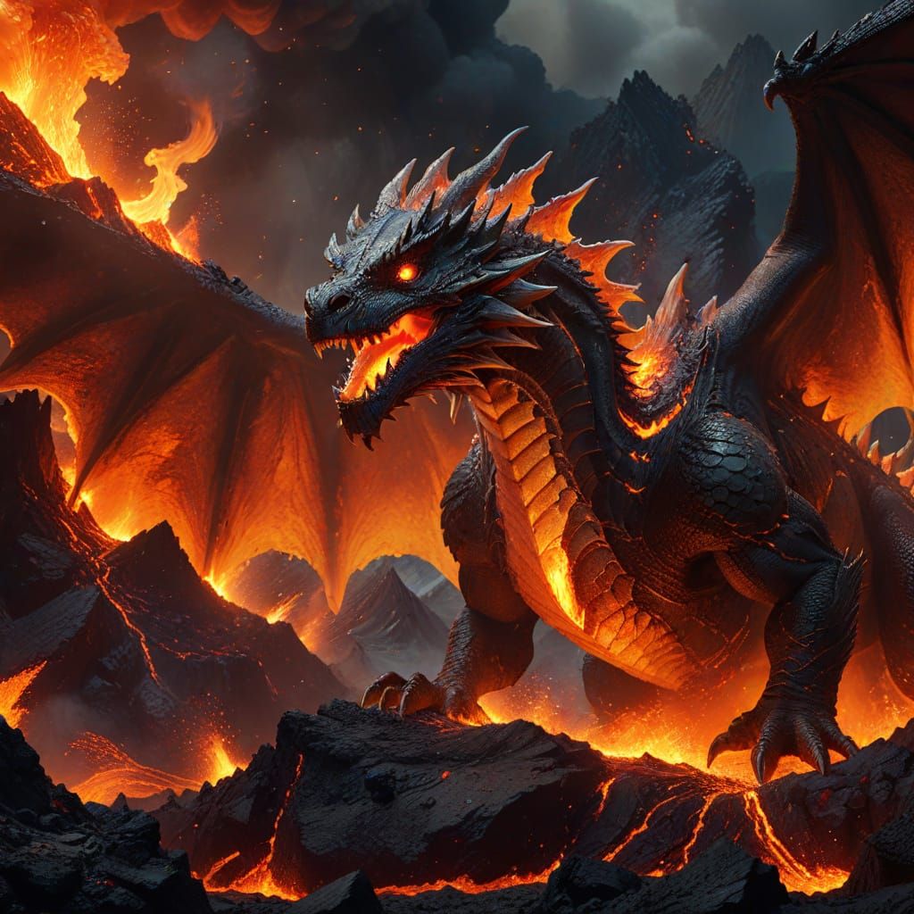 Dragon Emerges From Fiery Volcano in Digital Matte Painting