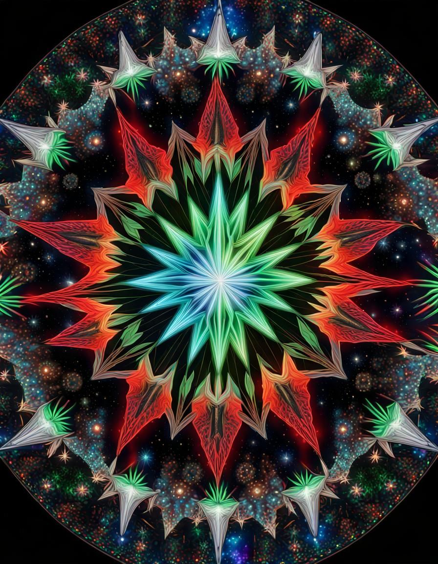 Kaleidoscope View of North Star in Neon Electric Colors