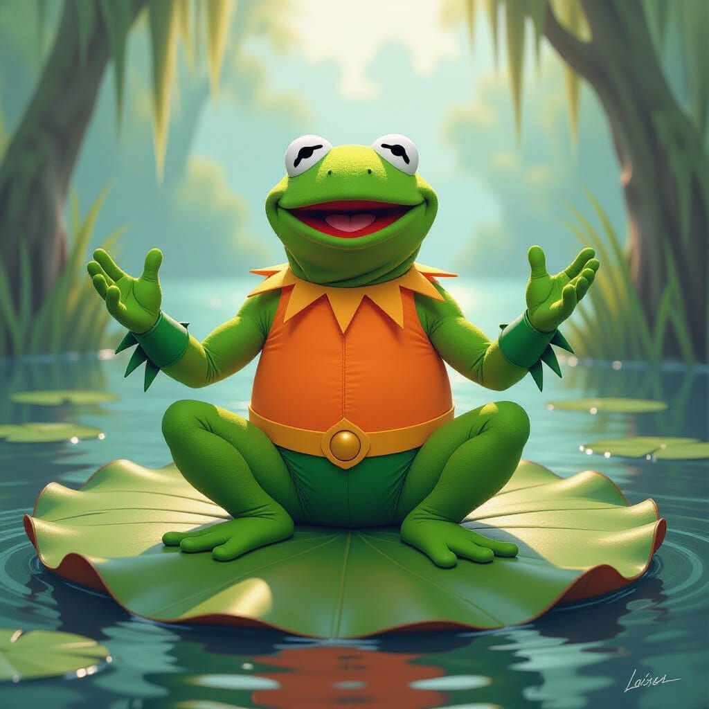 Kermit as Aquaman on Lily Pad, Dreamlike Art