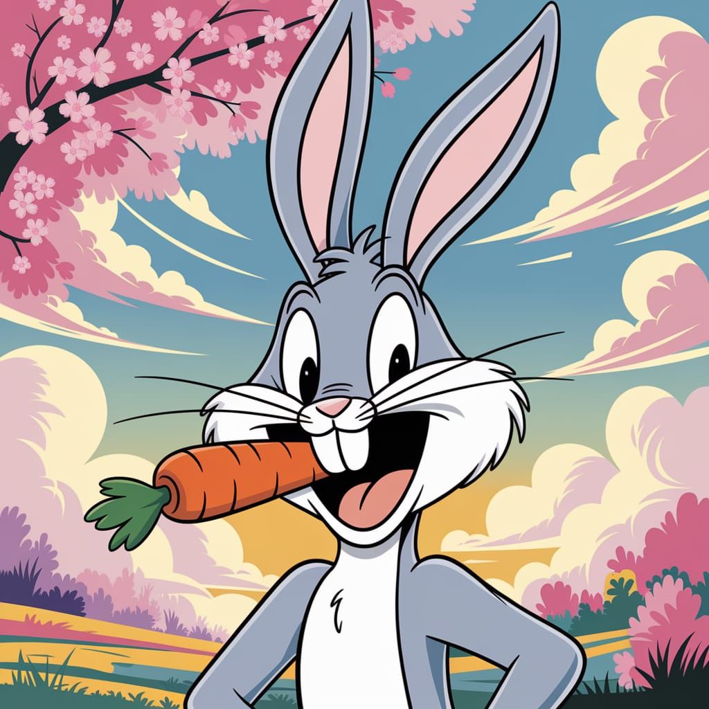 Bugs Bunny Laughing in Anime Style Illustration