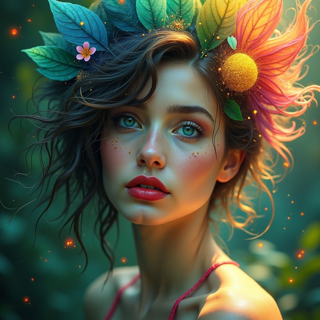 Surreal Portrait of Woman with Rainbow Hair
