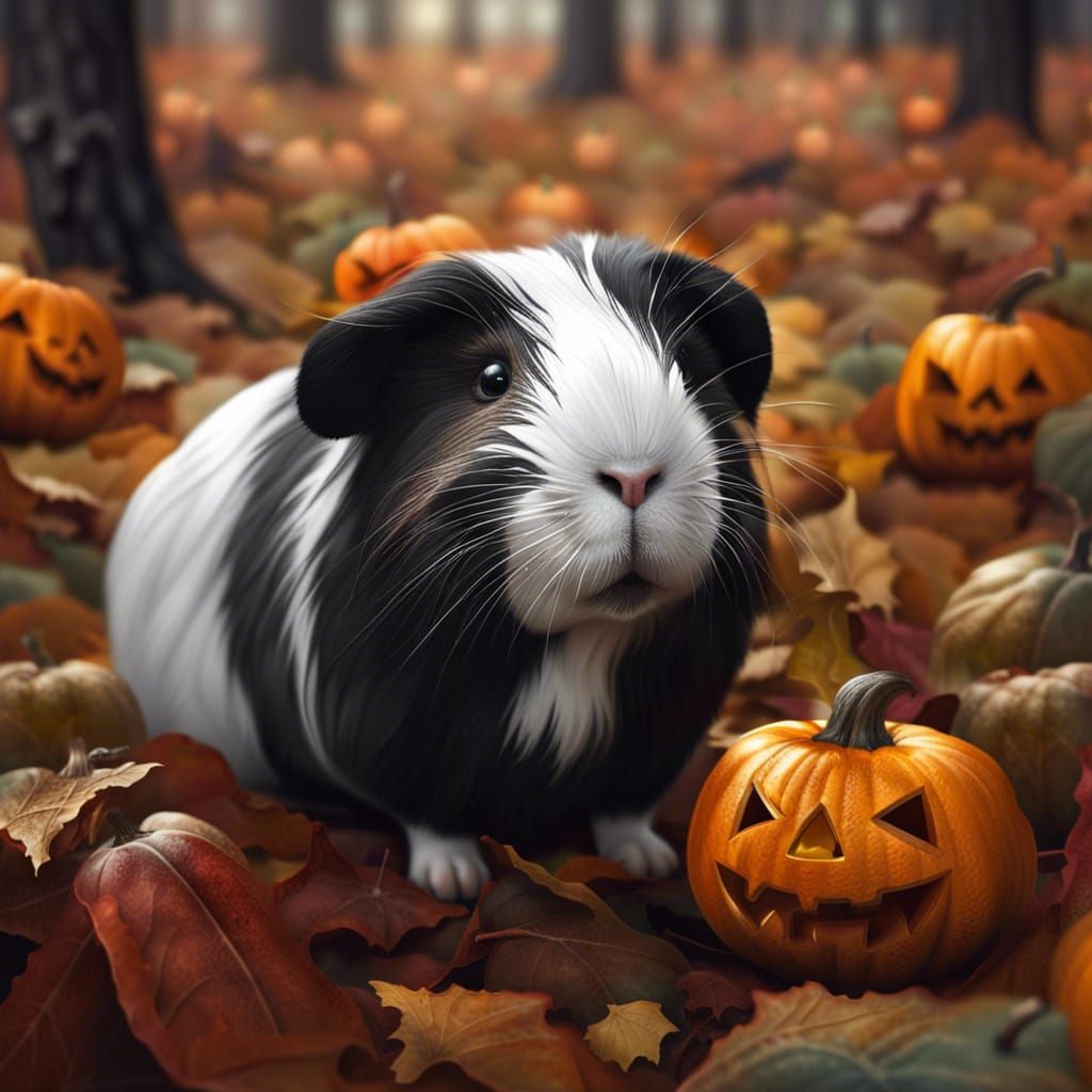 Zombie Guinea Pig with Halloween Pumpkins