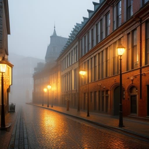 Misty London Street Scene in Dramatic Splash Art