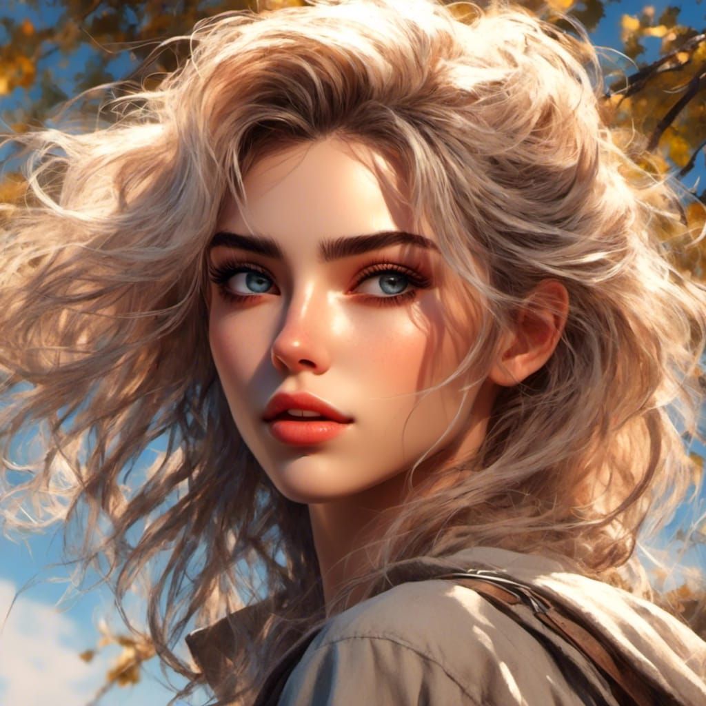 Anime Woman Portrait in Sunlit Setting