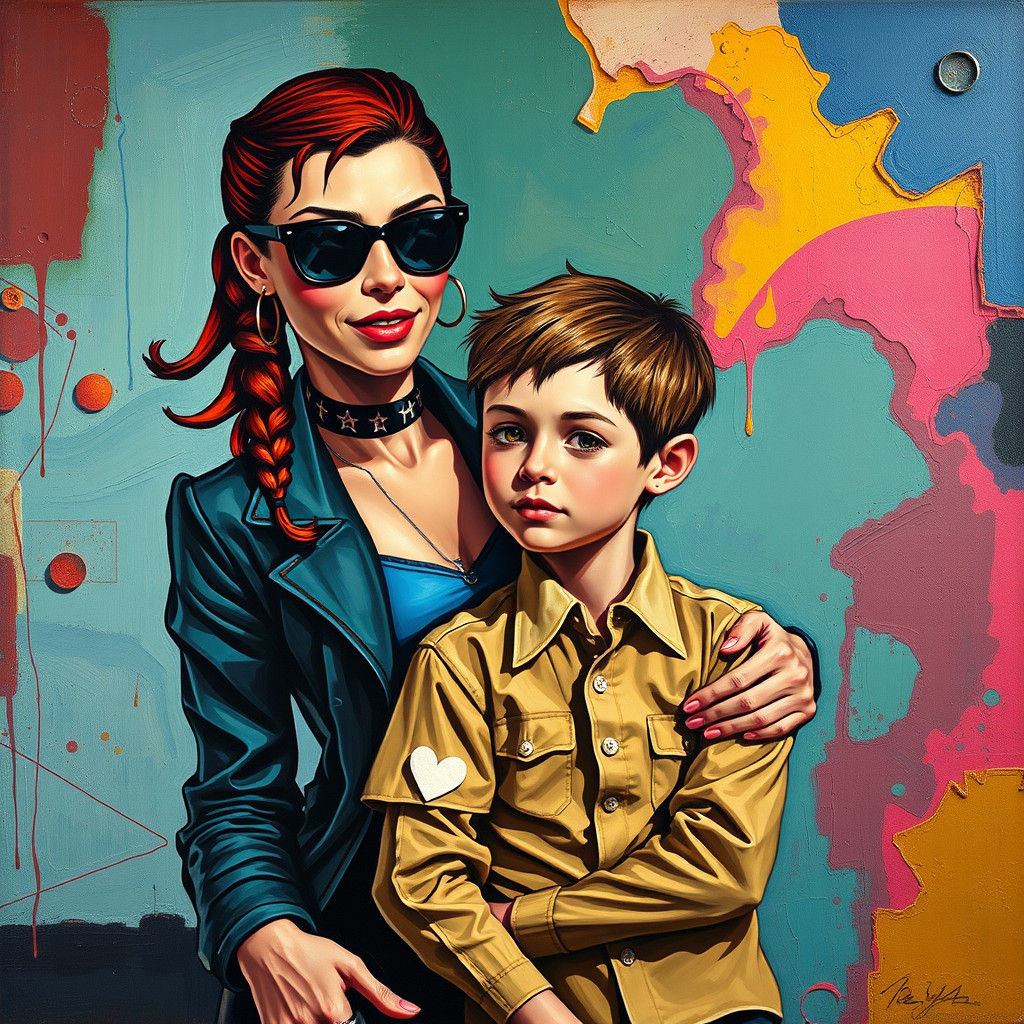 Punk Teacher and Student in Cubist Style