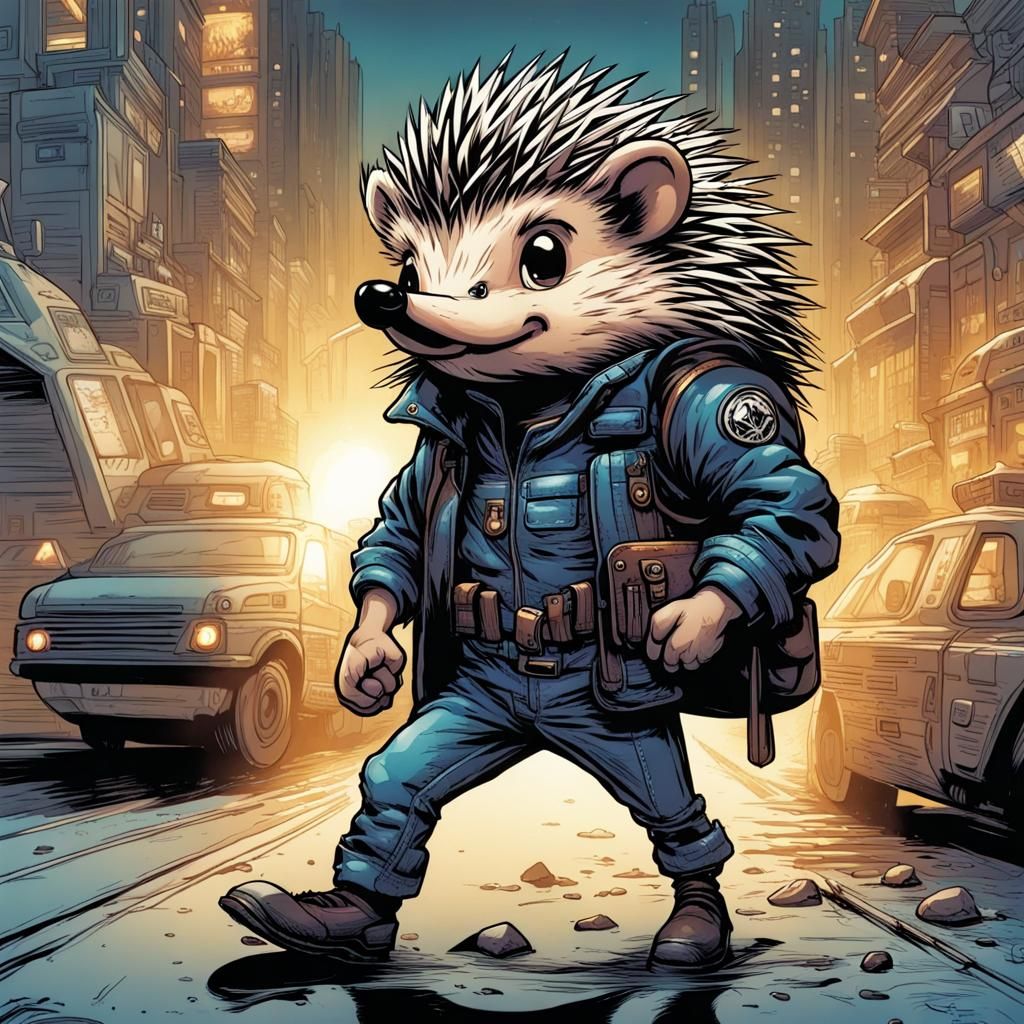 Futuristic Roadman Hedgehog in Comic Book Art
