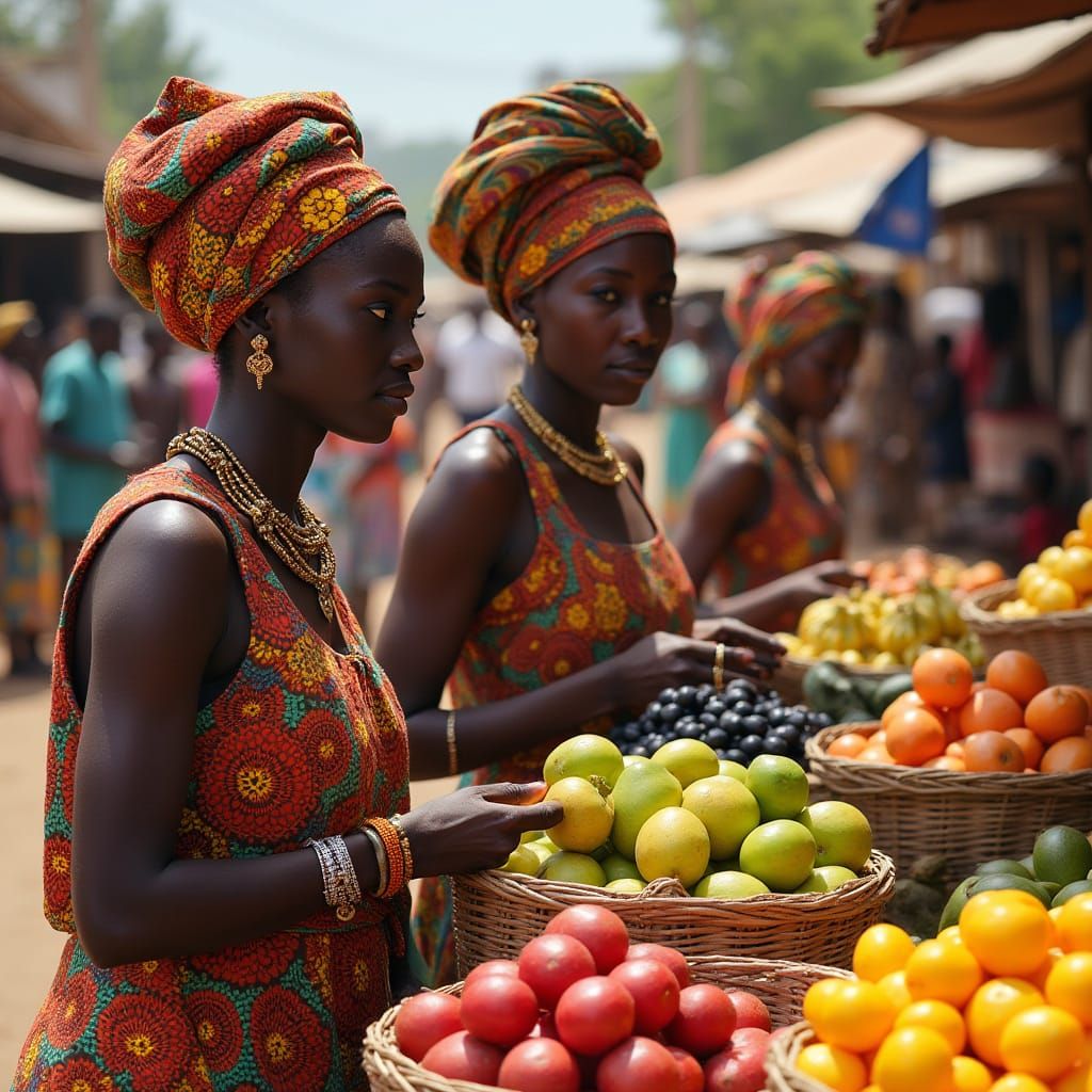Colorful African Market Scene in Contemporary Style