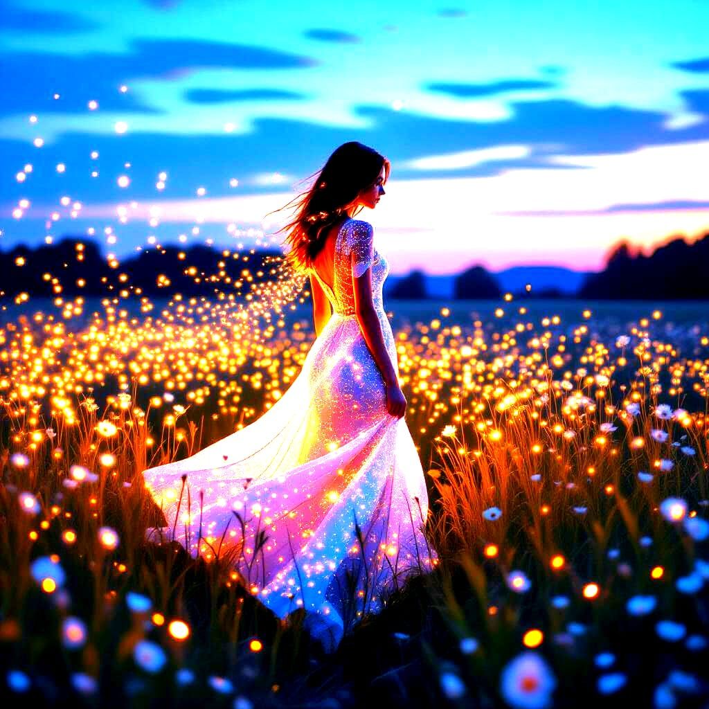 Starlit Silhouette Amidst Wildflowers