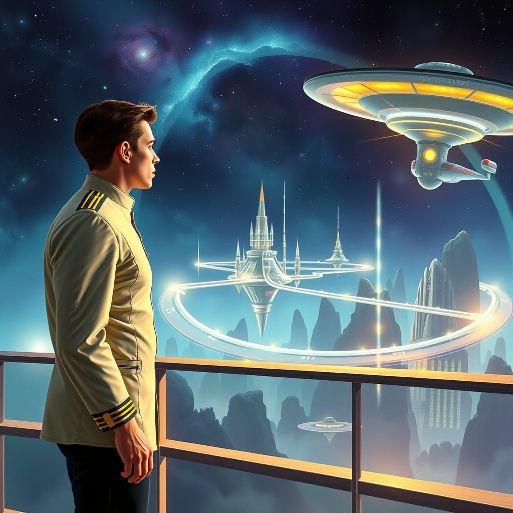 A Futuristic City Among the Stars in Science Fiction Style