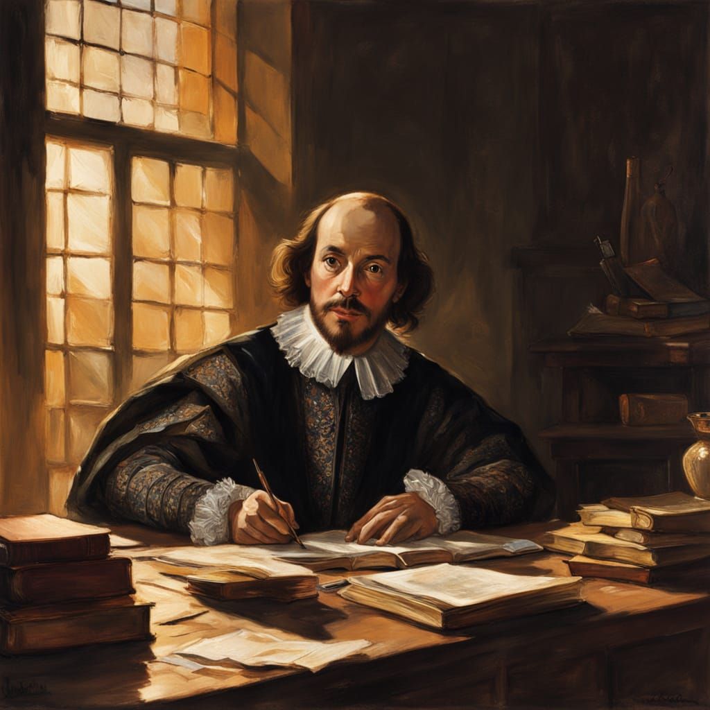 Classical Portrait of William Shakespeare in Warm Golden Lig...