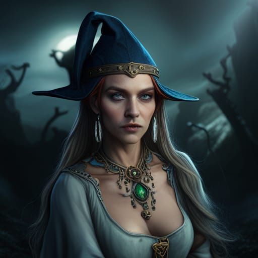Detailed Matte Painting of a Witch with Jewelry