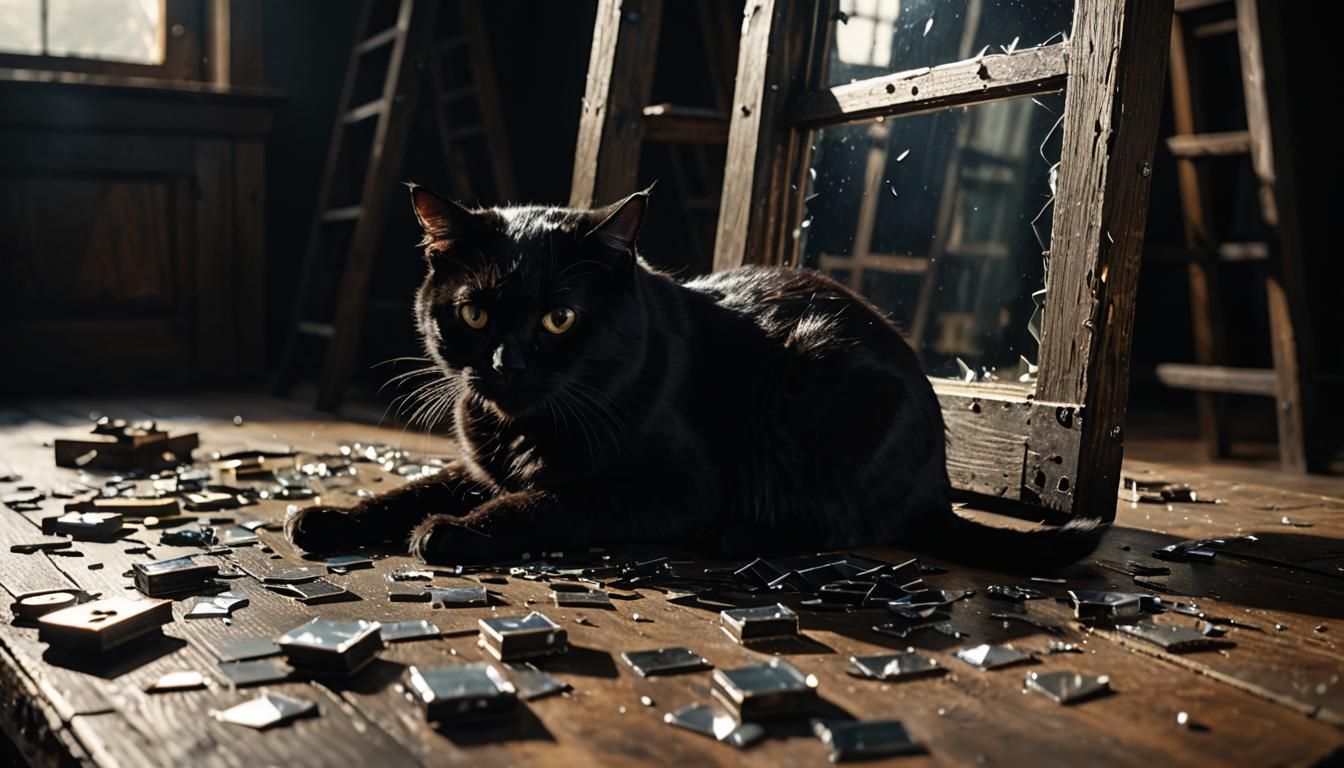 Broken Mirror Shards Reflecting Bad Luck: Hyperrealistic Art