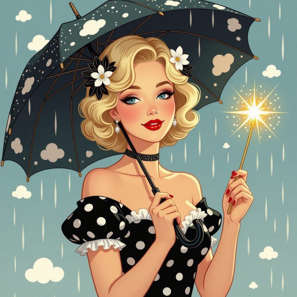 Elegant Woman with Umbrella in Art Nouveau Style