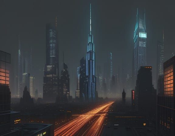 Cityscapes at Sunset, Futuristic Skyscrapers Illuminated by...