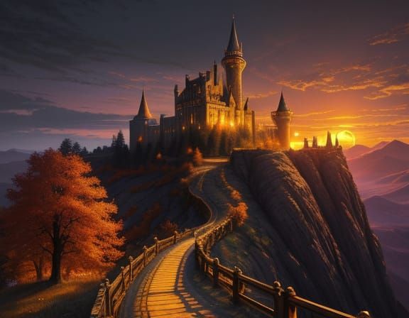 Epic Castle Landscape at Golden Hour