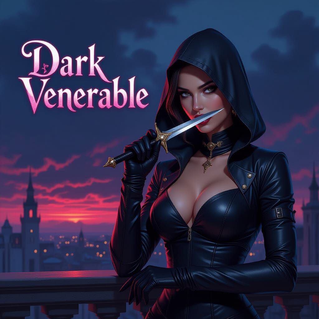 Dark Assassin Woman with Dagger in Twilight Glow