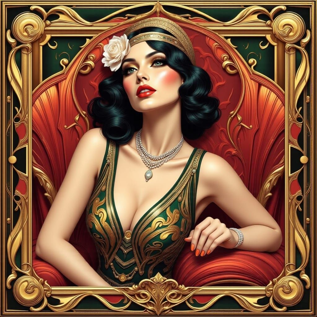 Art Deco Woman Portrait with Ornate Frame