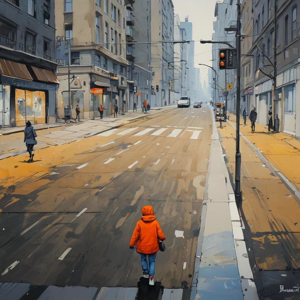 Colorful City Street Scene in Benoit Guillaume Style