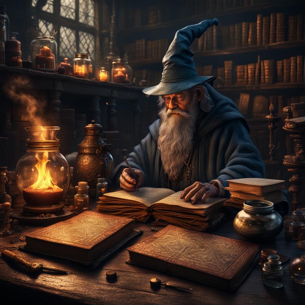 Alchemical Wizard in Dark, Mysterious Laboratory