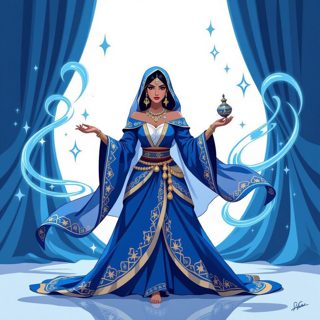 Diamond Woman Playing Qraqeb in Gnaoua Style