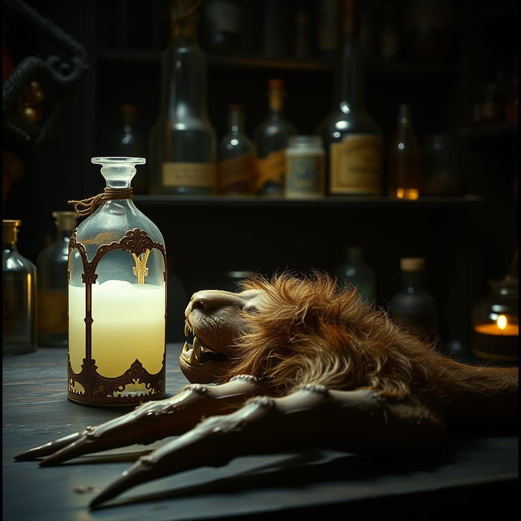 Mystical Medieval Pharmacy Laboratory in Ash Thorp Style