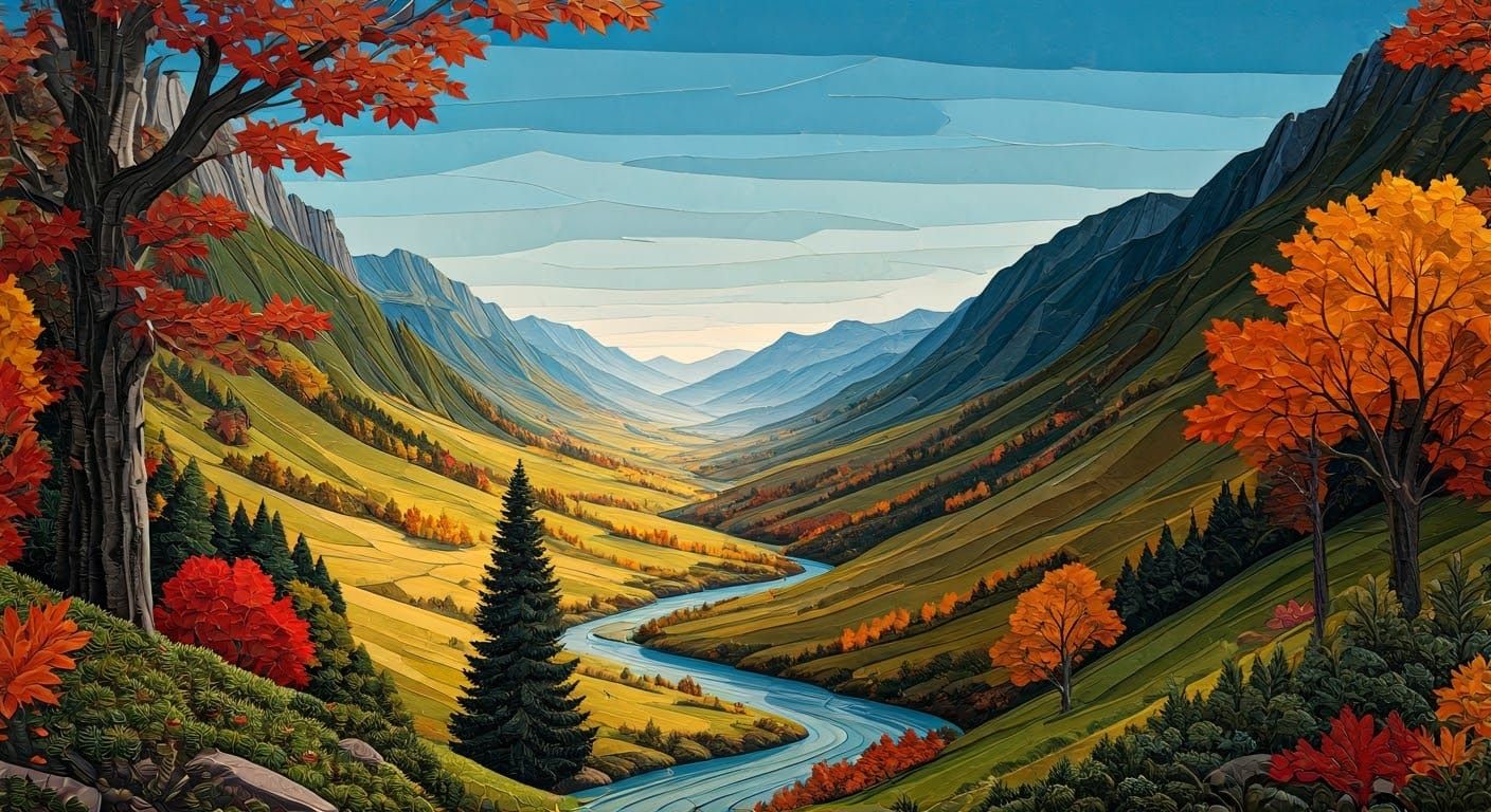 Autumn Valley Paper Collage Landscape