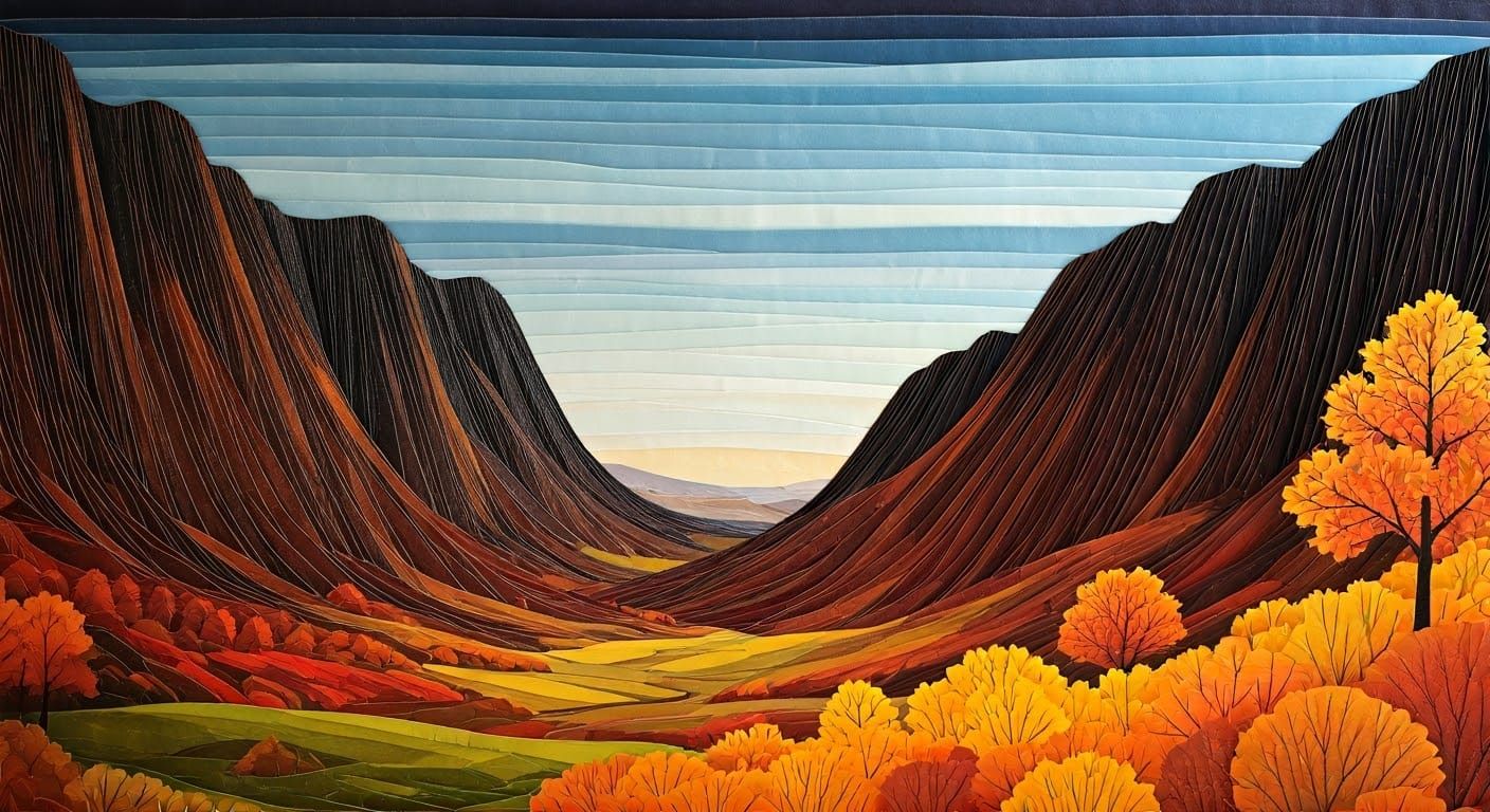 Autumn Valley Paper Collage Landscape