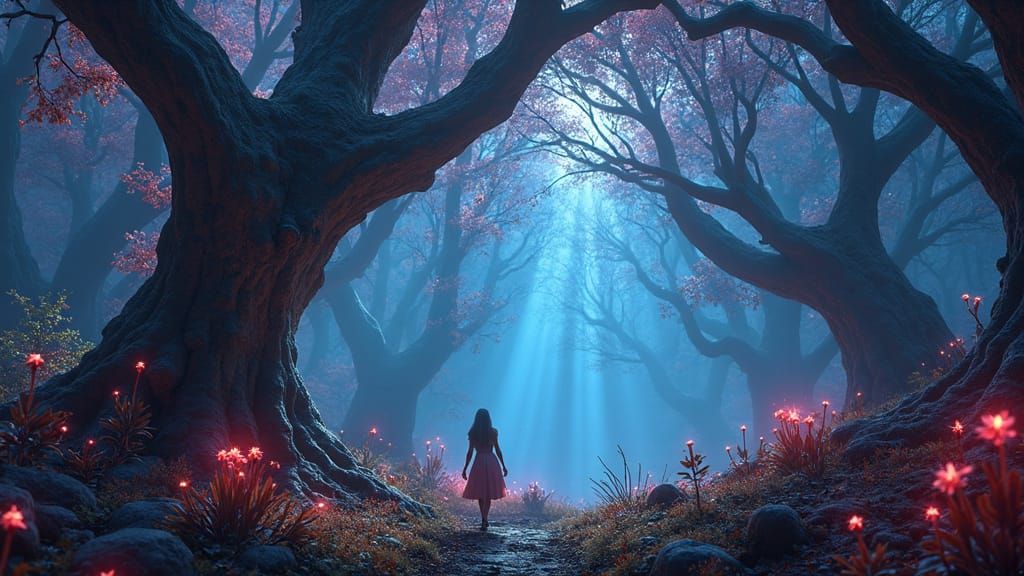 Neon Alice in Wonderland Synthwave Dreamscape