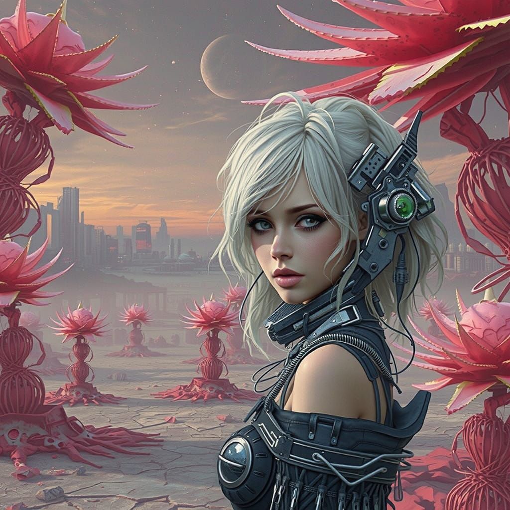 Cyborg in Isolation, Cyberpunk Cityscape Beyond