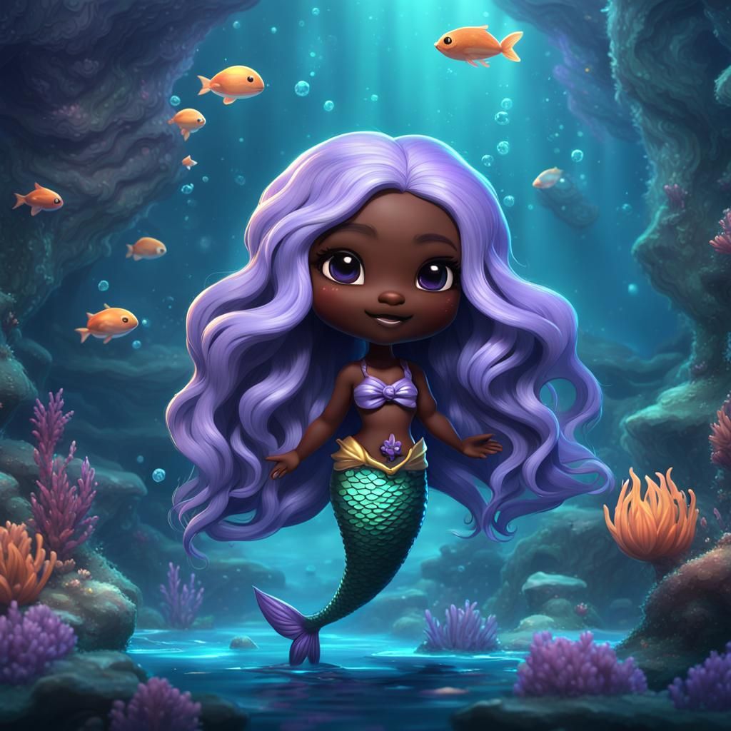 Chibi Mermaid with Lavender Hair: Fantasy Art