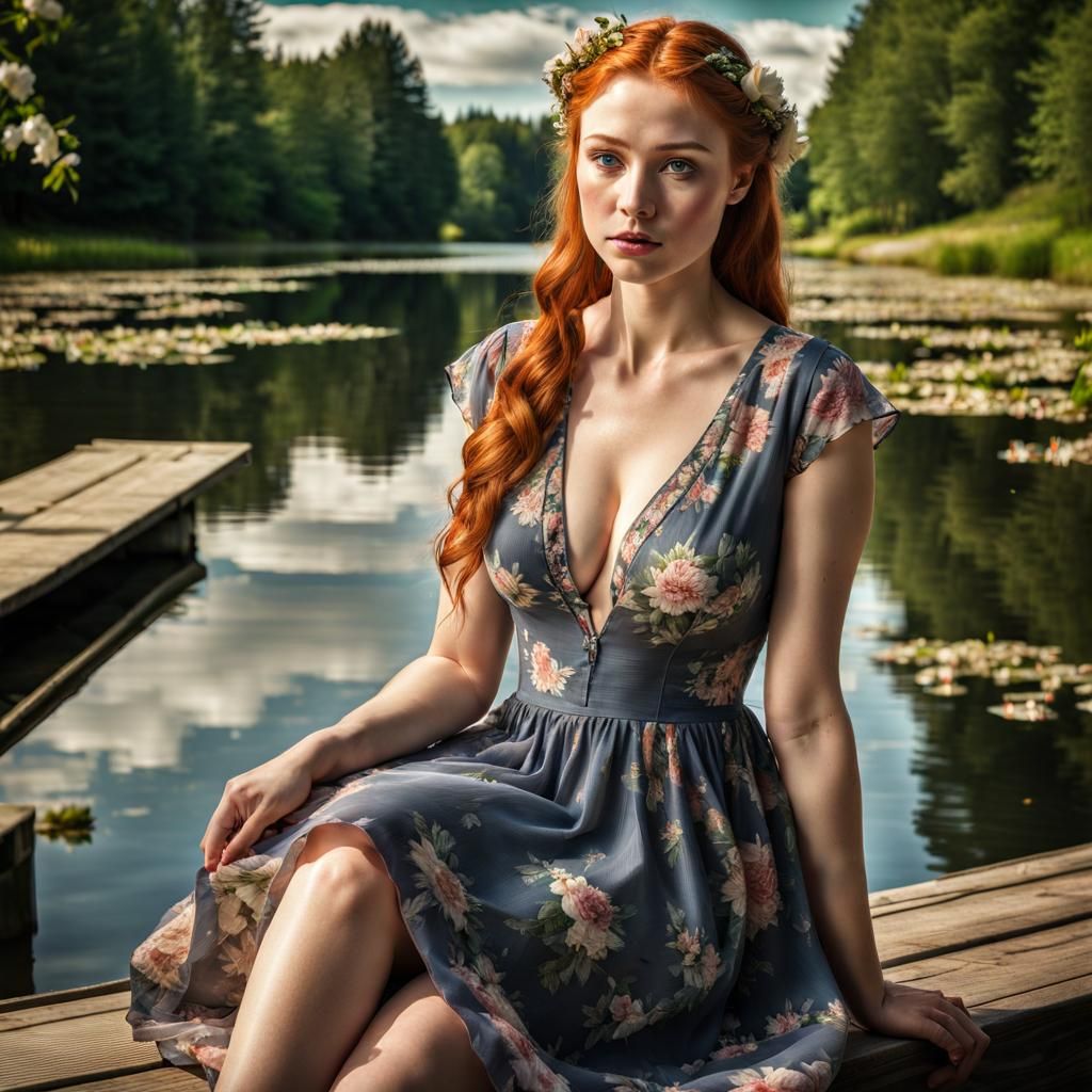 ginger girl in flower summer dress